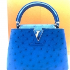 Capucines Mini in blue ostrich leather