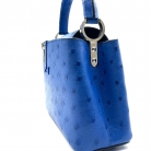 Capucines Mini in blue ostrich leather