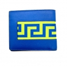 PORTAFOGLIO VERSACE IN PELLE BLU E TESSUTO VERDE