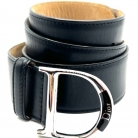 Black leather Dior belt with silver D-shaped buckle