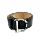 Black leather Dior belt with silver D-shaped buckle
