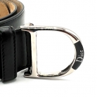 Black leather Dior belt with silver D-shaped buckle