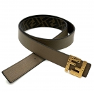 Cintura reversibile Fendi, Marrone con logo Fendi e color pietra sull'altro lato con fibbia dorata