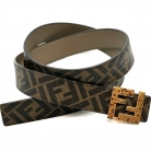Cintura reversibile Fendi, Marrone con logo Fendi e color pietra sull'altro lato con fibbia dorata