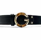 Cinturón Gucci con hebilla G de bambú y lona negra GG
