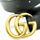 Gucci black leather belt with gold buckle