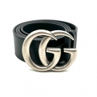 CINTURON GUCCI GG PLATEADA EN CUERO NEGRO TALLA 90