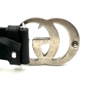 CINTURON GUCCI GG PLATEADA EN CUERO NEGRO TALLA 90