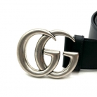 CINTURON GUCCI GG PLATEADA EN CUERO NEGRO TALLA 90