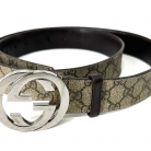 Cintura Gucci Guccisima in tela beige e interno in pelle marrone con fibbia argentata