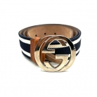 CINTURON GUCCI INTERLOCKING EN LONA AZUL Y BLANCO