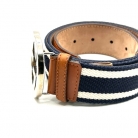 CINTURON GUCCI INTERLOCKING EN LONA AZUL Y BLANCO