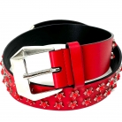Cinturón Philipp Plein de piel rojo con estrellas. Hebilla plateada.