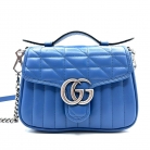 Gucci Marmont Top Handle in pelle blu con finiture argentate