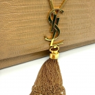 Saint Laurent Kate Tassel in pelle effetto lucertola beige