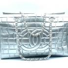 silver brick leather Chanel tote