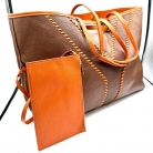 Borsa tote reversibile in pelle Yves Saint Laurent, marrone e arancione
