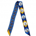 Hermès Twilly silk scarf in blue and yellow tones with a dog motif