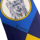 Hermès Twilly silk scarf in blue and yellow tones with a dog motif